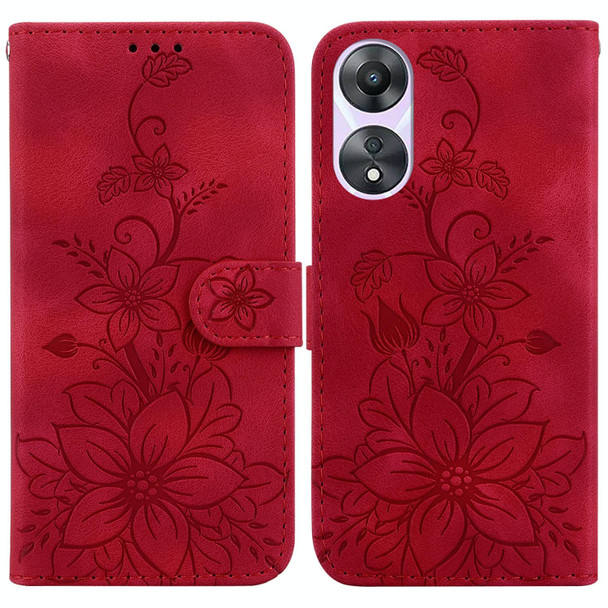 For OPPO A58 4G Lily Embossed Leatherette Phone Case(Red)