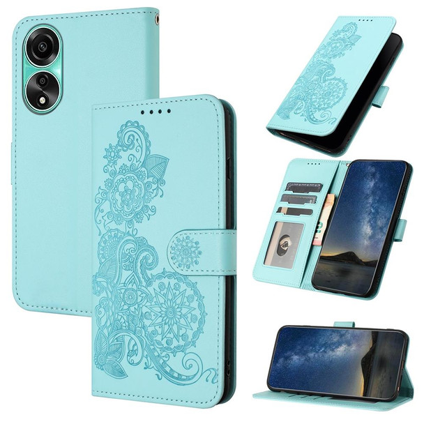 For OPPO A78 4G Datura Flower Embossed Flip Leatherette Phone Case(Light blue)