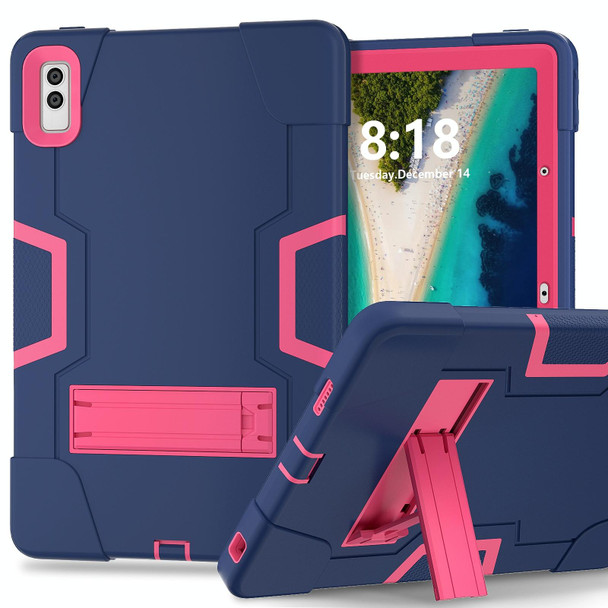 For Lenovo Tab M10 5G 10.6 inch Contrast Color Silicone PC Tablete Case with Holder(Navy Blue + Rose Red)