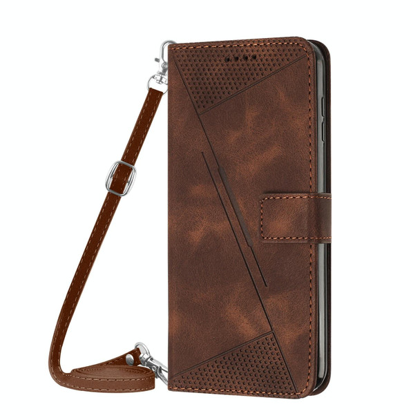 For OPPO A58 4G Dream Triangle Leatherette Phone Case with Lanyard(Brown)
