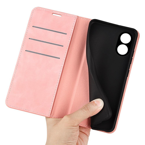 For OPPO A38 Retro-skin Magnetic Suction Leatherette Phone Case(Pink)