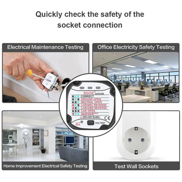 BSIDE AST01 Plug Power Tester Electrical Socket Detector UK Plug
