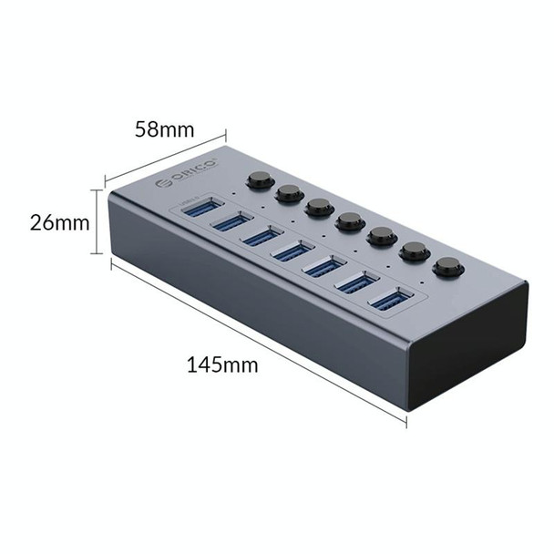 ORICO BT2U3-7AB-GY-BP 7 Ports USB 3.0 HUB with Individual Switches(EU Plug)