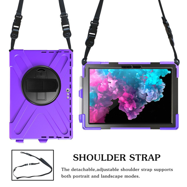 Microsoft Surface Pro 4 / 5 Shockproof Colorful Silicone + PC Protective Case with Holder & Hand Strap & Pen Slot(Purple)