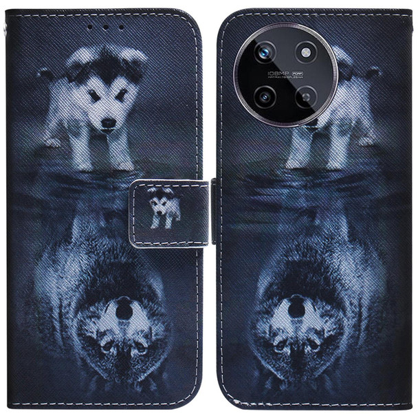 For Realme 11 4G Global Coloured Drawing Flip Leatherette Phone Case(Wolf and Dog)