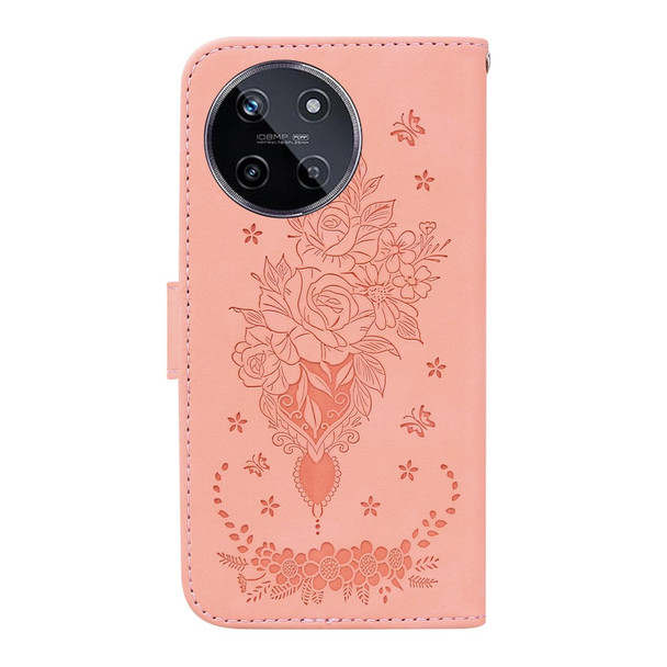 For Realme 11 4G Global Butterfly Rose Embossed Leatherette Phone Case(Pink)