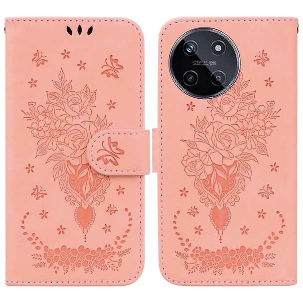 For Realme 11 4G Global Butterfly Rose Embossed Leatherette Phone Case(Pink)
