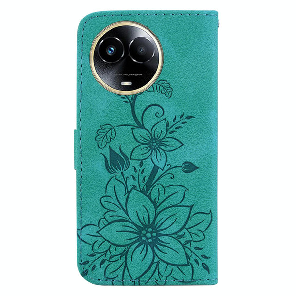 For Realme 11 5G Global Lily Embossed Leatherette Phone Case(Green)