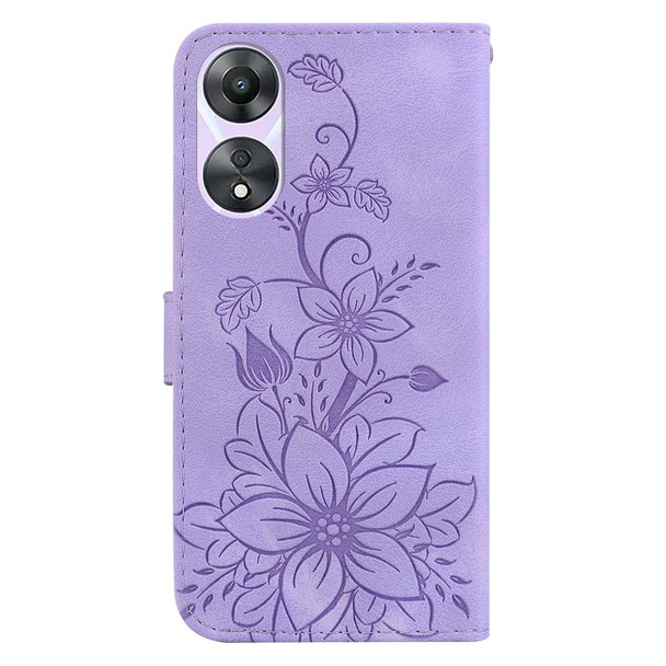 For OPPO A58 4G Lily Embossed Leatherette Phone Case(Purple)