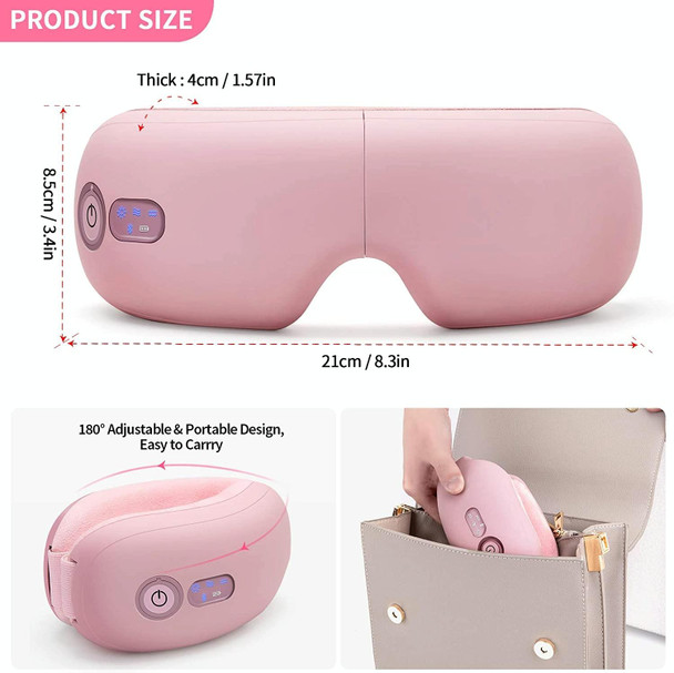 Bluetooth Rechargeable Eye Massager With Heat, Air Pressure And Vibration Massage(Pink)