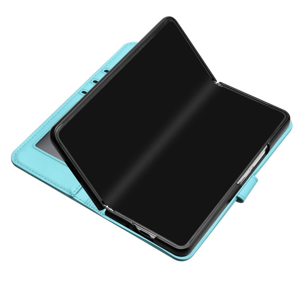 For Samsung Galaxy Z Fold4 5G Datura Flower Embossed Flip Leatherette Phone Case(Light blue)