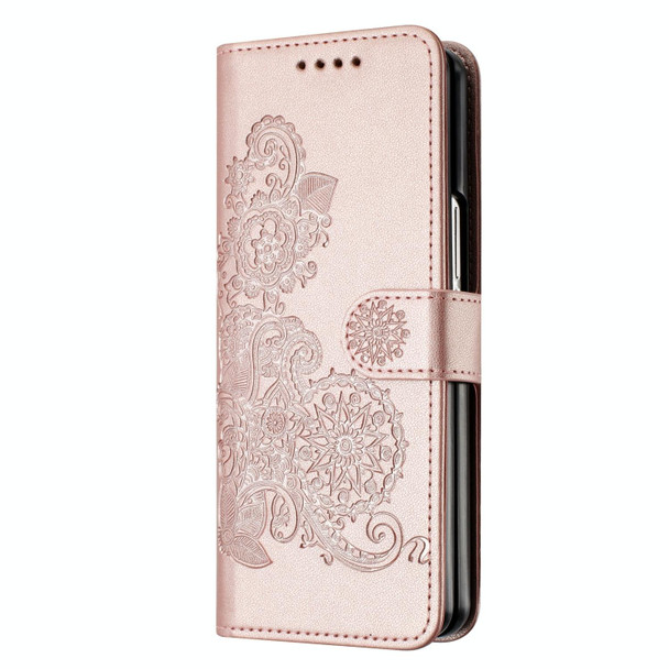 For Samsung Galaxy Z Fold3 5G Datura Flower Embossed Flip Leatherette Phone Case(Rose Gold)