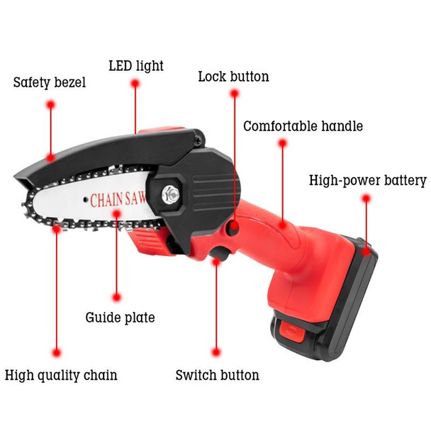 HILDA Rechargeable Cordless Mini Electrical Chain Saw Logging Tools Plastic Package, Model: EU Plug With 1 Battery Black