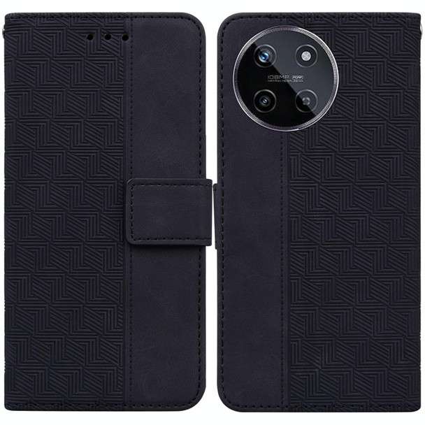 For Realme 11 4G Global Geometric Embossed Leatherette Phone Case(Black)