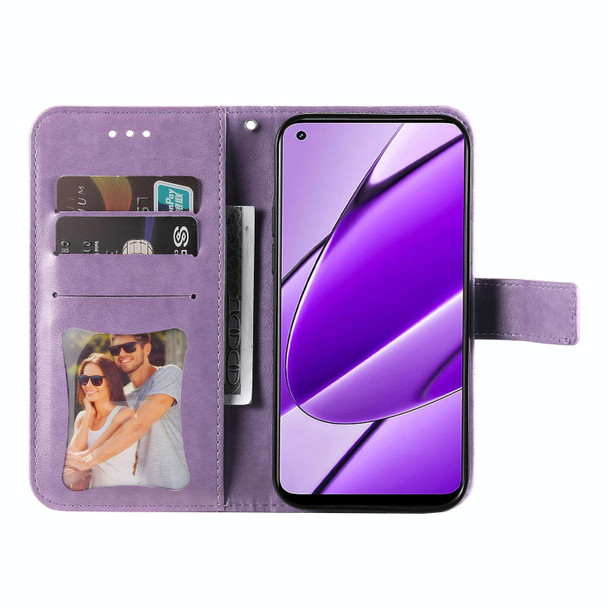 For Realme 11 4G Global 7-petal Flowers Embossing Leatherette Phone Case(Light Purple)