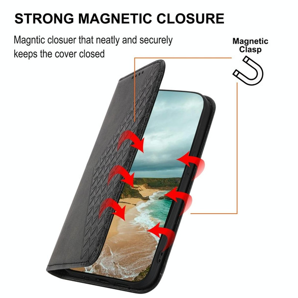 For Realme 11 5G Cubic Grid Calf Texture Magnetic Leatherette Phone Case(Black)