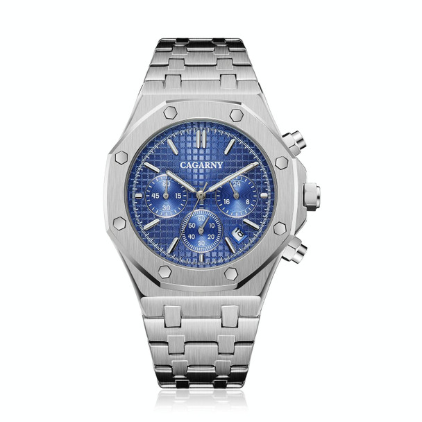 CAGARNY 6835 Men Simple Quartz Steel Band Watch(Silver + Blue)