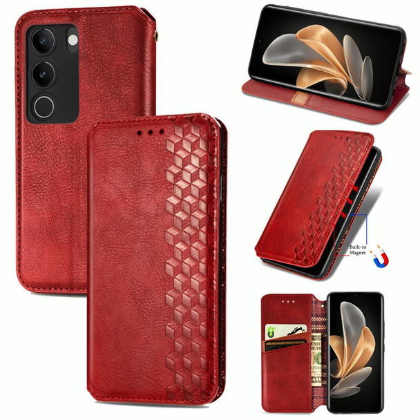 For vivo S17 Cubic Grid Pressed Magnetic Leatherette Phone Case(Red)