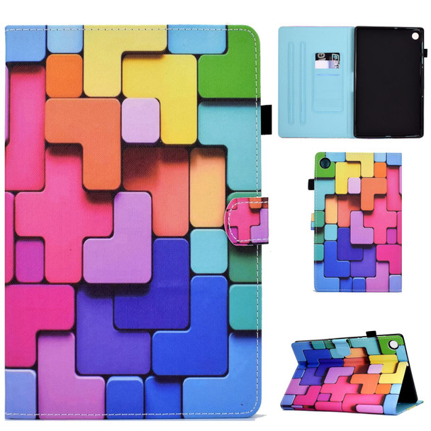 For Samsung Galaxy Tab A9 Colored Drawing Sewing Smart Leatherette Tablet Case(Colorful Cubes)