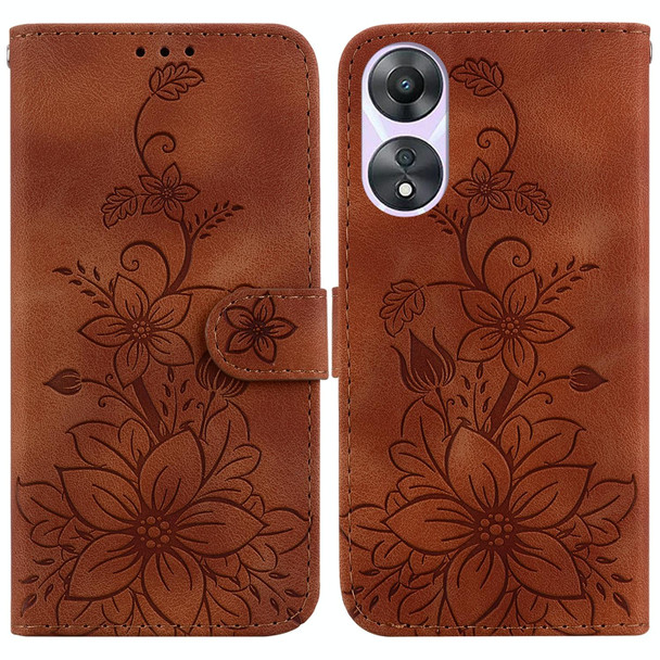 For OPPO A58 4G Lily Embossed Leatherette Phone Case(Brown)