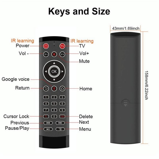 T1-PRO-TV With Microphone Android TV Box 2-Key IR Function Air Mouse Smart Remote Control