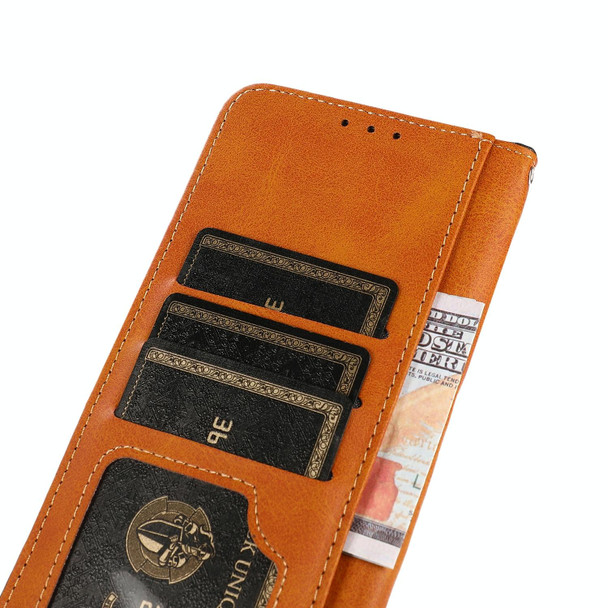 For Motorola Moto G54 5G KHAZNEH Dual-color Cowhide Texture Flip Leatherette Phone Case(Rose Gold)
