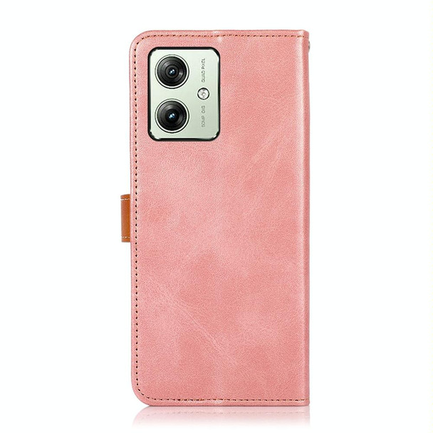 For Motorola Moto G54 5G KHAZNEH Dual-color Cowhide Texture Flip Leatherette Phone Case(Rose Gold)