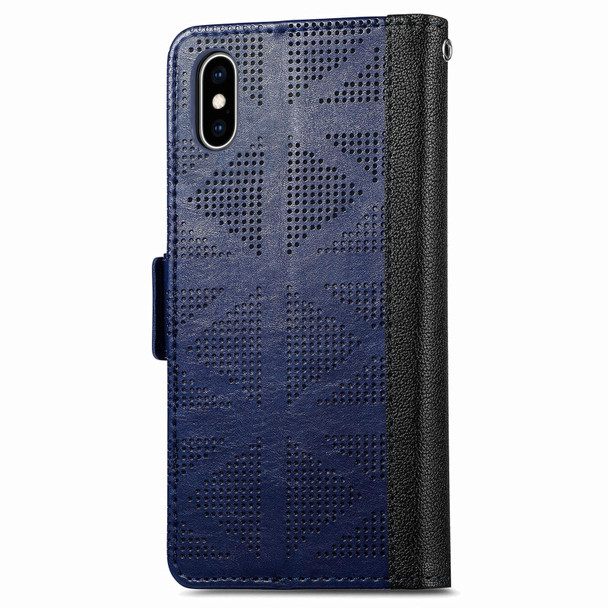 Grid Leather Flip Phone Case - iPhone XS / X(Blue)