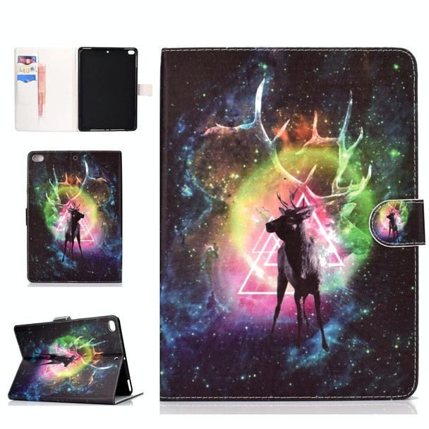 Colored Pattern Drawing Horizontal Flip PU Leatherette Case with Three-folding Holder & Sleep / Wake-up Function for iPad 5 / 6 /  8(Nebula deer)