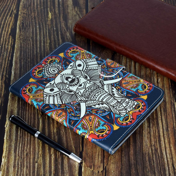 For Samsung Galaxy Tab A 10.5 T590/T595 Colored Drawing Pattern Horizontal Flip PU Leatherette Case with Holder & Card Slot(Colorful Elephant)
