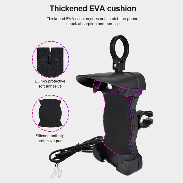 Motorcycle Sunshade Rainproof Mobile Phone Holder, Shape: Charging Handlebar Holder 5V-3.1A