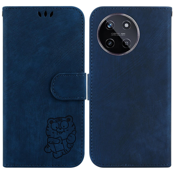 For Realme 11 4G Global Little Tiger Embossed Leatherette Phone Case(Dark Blue)