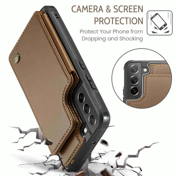For Samsung Galaxy S21 FE 5G CaseMe C22 Card Slots Holder RFID Anti-theft Phone Case(Brown)