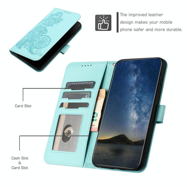 For Samsung Galaxy A24 4G Datura Flower Embossed Flip Leatherette Phone Case(Light blue)