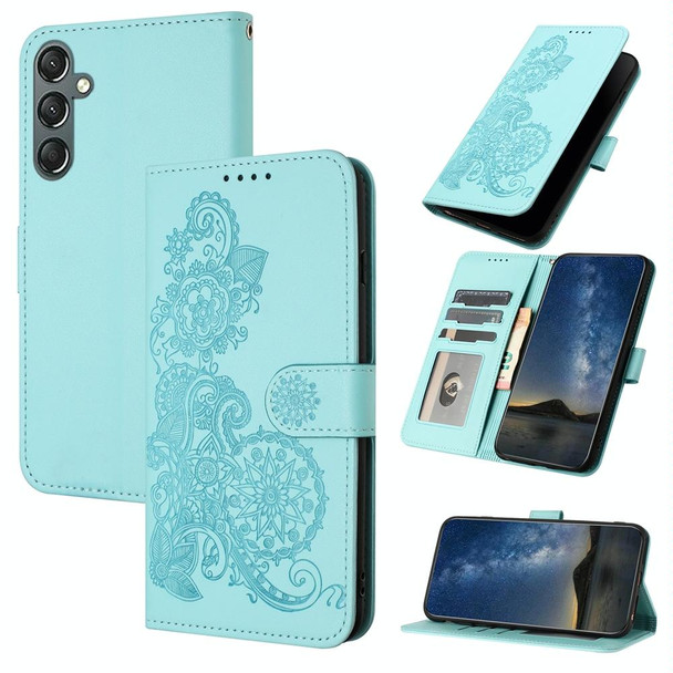 For Samsung Galaxy A24 4G Datura Flower Embossed Flip Leatherette Phone Case(Light blue)