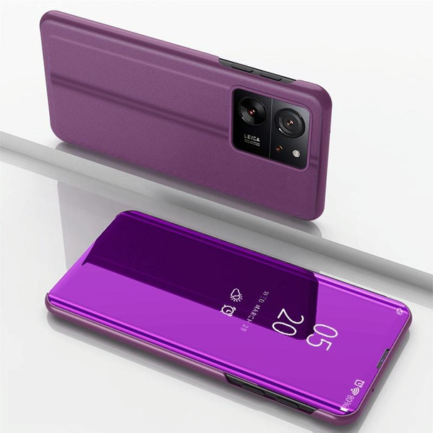 For Xiaomi 13T Pro Plated Mirror Horizontal Flip Leather Phone Case with Holder(Purple)