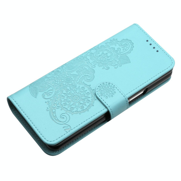 For Samsung Galaxy Z Fold5 5G Datura Flower Embossed Flip Leatherette Phone Case(Light blue)