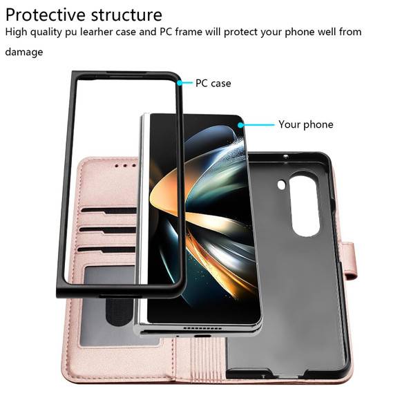 For Samsung Galaxy Z Fold5 5G Datura Flower Embossed Flip Leatherette Phone Case(Rose Gold)