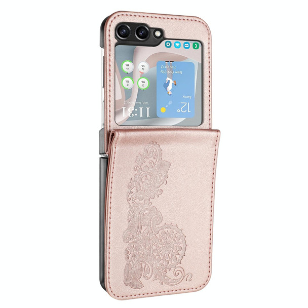 For Samsung Galaxy Z Flip5 5G Datura Flower Embossed Flip Leatherette Phone Case(Rose Gold)
