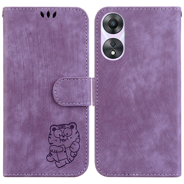 For OPPO A78 4G Little Tiger Embossed Leatherette Phone Case(Purple)