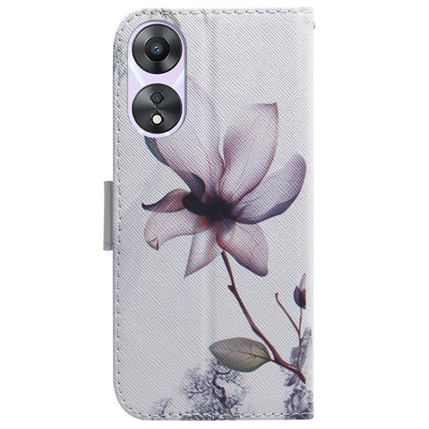 For OPPO A58 4G Coloured Drawing Flip Leatherette Phone Case(Magnolia)