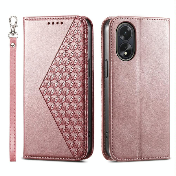 For OPPO A38 4G Cubic Grid Calf Texture Magnetic Leatherette Phone Case(Rose Gold)