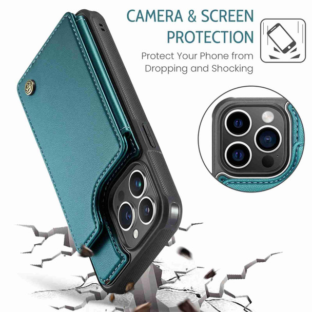 For iPhone 14 Pro CaseMe C22 Card Slots Holder RFID Anti-theft Phone Case(Blue Green)