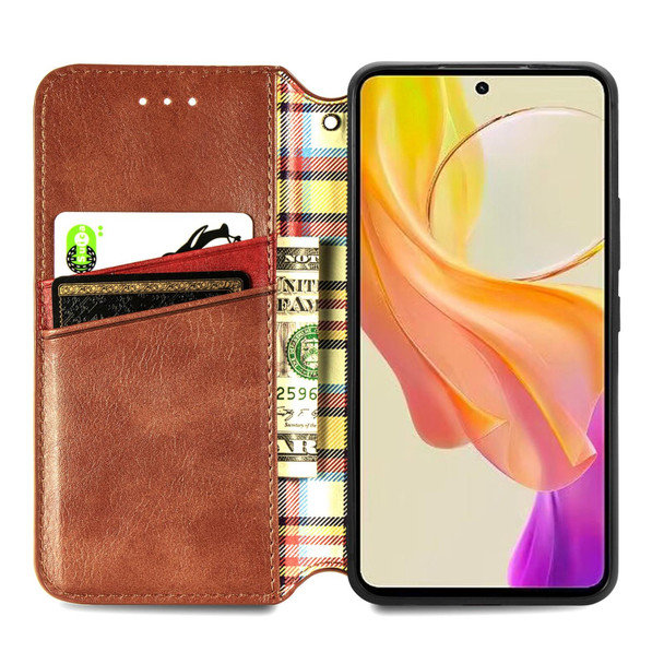 For vivo Y78 Cubic Grid Pressed Magnetic Leather Phone Case(Brown)