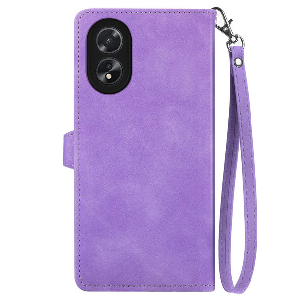 For OPPO A38 Embossed Flower Zipper Leatherette Phone Case(Purple)