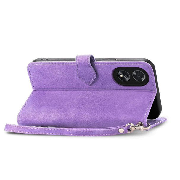 For OPPO A38 Embossed Flower Zipper Leatherette Phone Case(Purple)