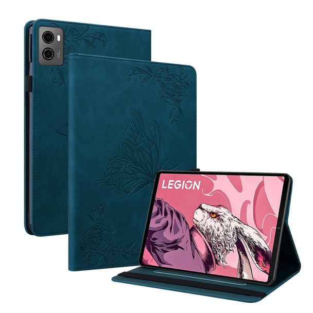 For Lenovo Legion Y700 2023 Butterfly Flower Embossed Leatherette Tablet Case(Blue)