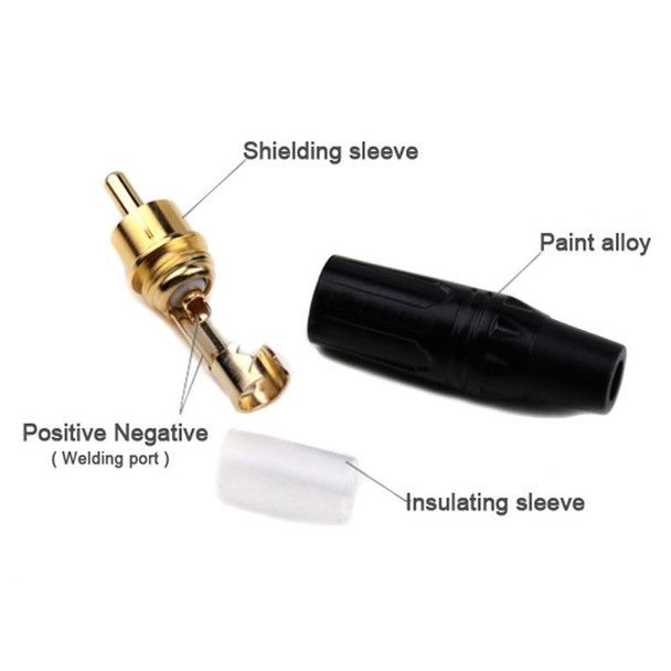 Pure Copper Soldered RCA Male Audio/Video Plug Assembled With AV Lotus Connector(Black)