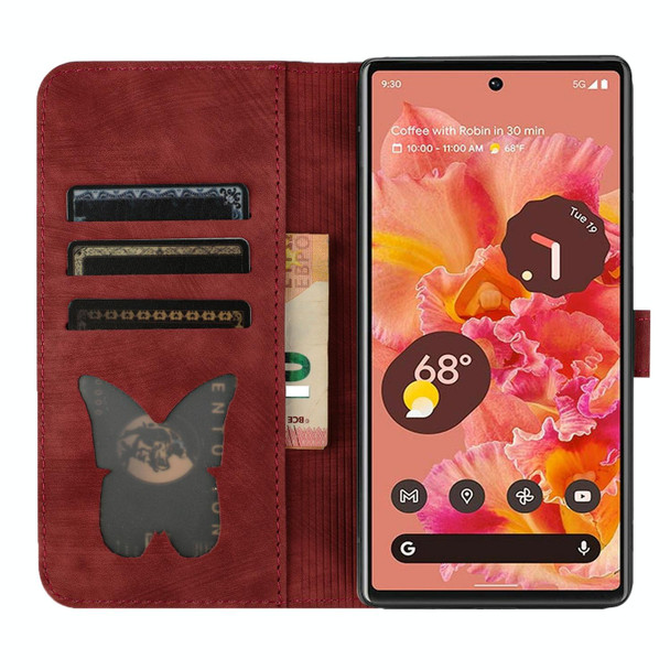 For Google Pixel 7 Pro Butterfly Cat Embossing Flip Leatherette Phone Case(Red)