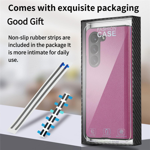 For Samsung Galaxy Z Fold5 5G Litchi Integrated Film Electroplated Magnetic Hinge Leatherette Phone Case(Rose)